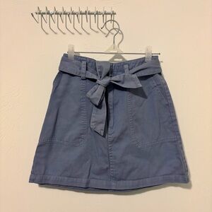 A-Line Blue Skirt with Tie Belt